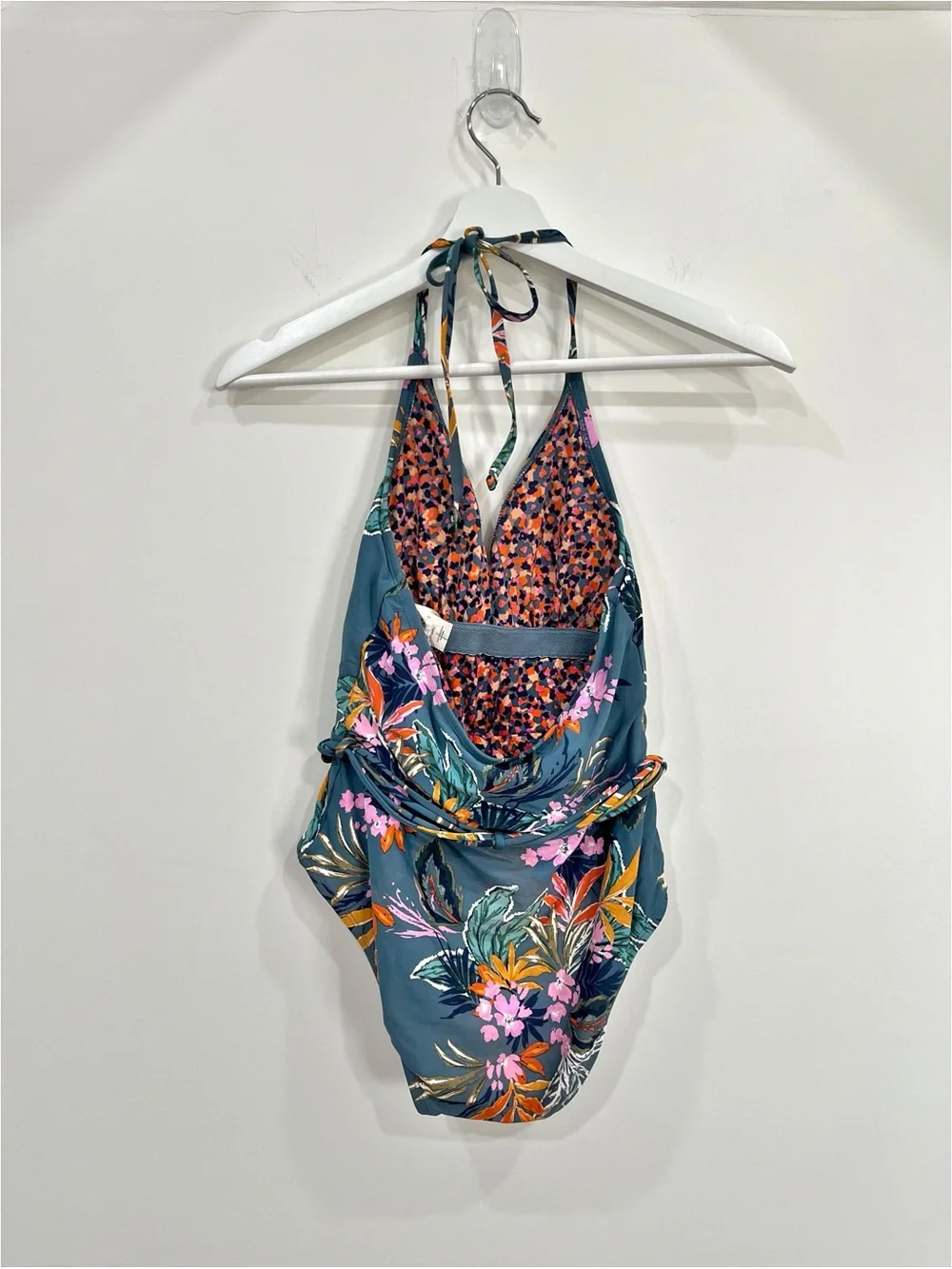 Sea Angel Tropical Floral One Piece Swimsuit Small Halter Tie Waist Swimwear